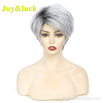 Wholesale Wigs for Women Ladies Hair Woman Cosplay Party Black Ombre Silver Gray Natural Straight Short Synthetic Hair Wigs